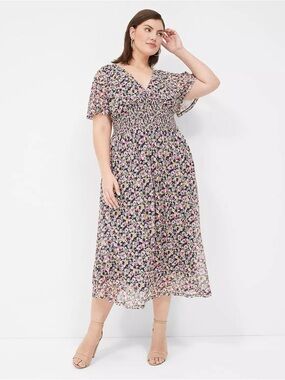 Lane Bryant Floral Flutter Sleeve Vneck Dress 22/24